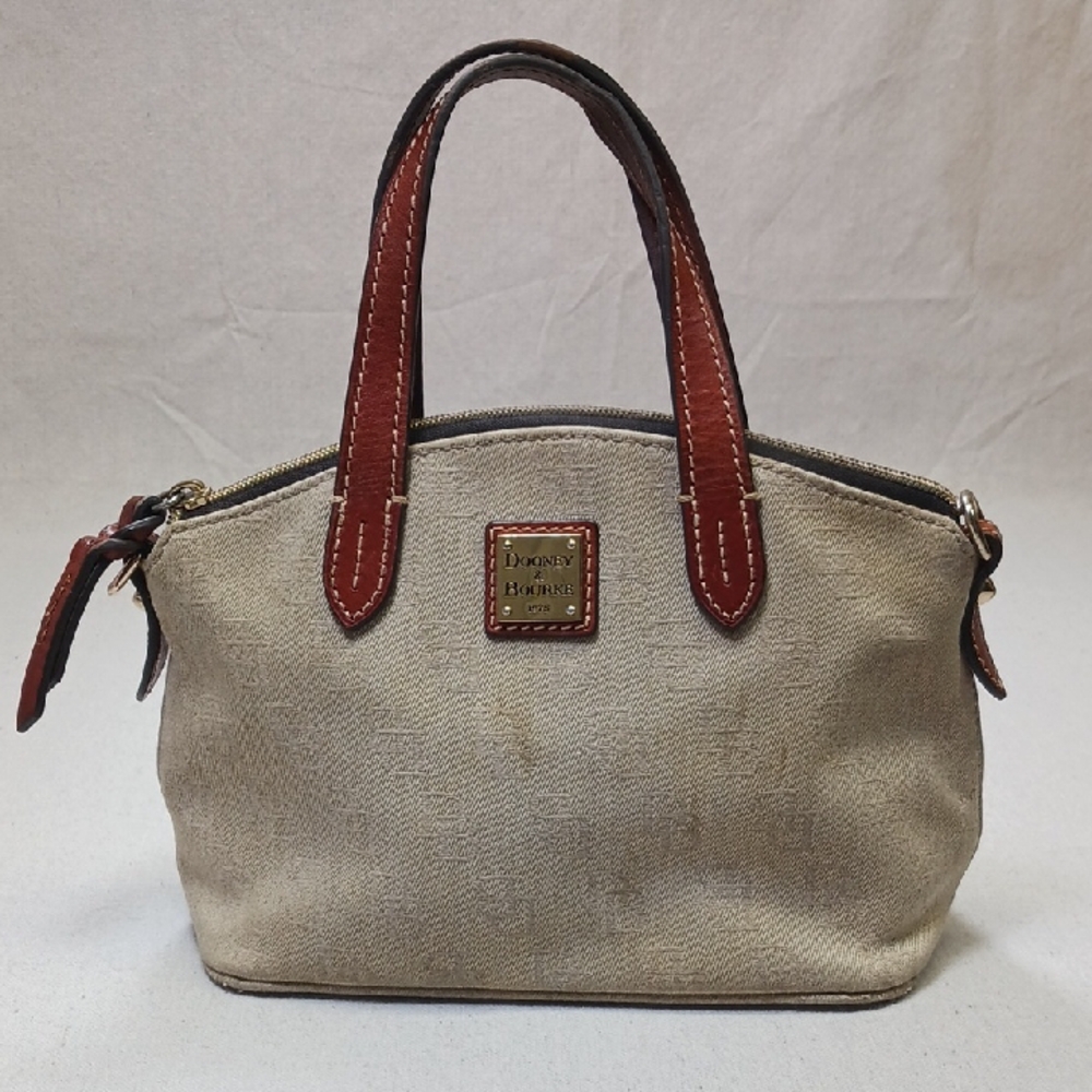Dooney & Bourke Small Domed  Cream and Brown Satchel Leather Trim